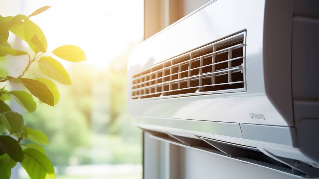 A hand checking the air conditioner in the room. A hand checking the air conditioner in the room.
